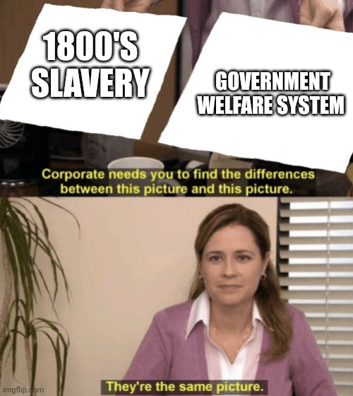 If you don't vote democrat...you ain t.... | GOVERNMENT WELFARE SYSTEM; 1800'S SLAVERY | image tagged in corporate needs you to find the differences | made w/ Imgflip meme maker