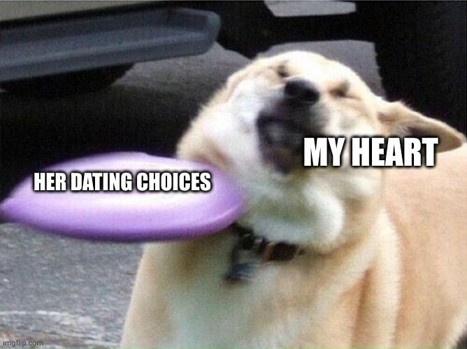 Her dating choices, throat strike | MY HEART; HER DATING CHOICES | image tagged in frisbee dog fixed,dating,heartbroken,bad choices,memes,oof | made w/ Imgflip meme maker