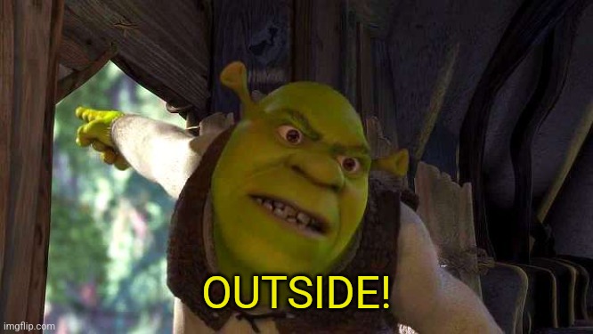 Shrek 'outside' | OUTSIDE! | image tagged in shrek 'outside' | made w/ Imgflip meme maker