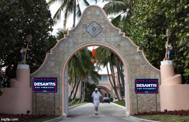 Ron is hanging in there... | image tagged in ron desantis,donald trump,hanging in there,rope-a-dope,maga,mar-a-lago | made w/ Imgflip meme maker