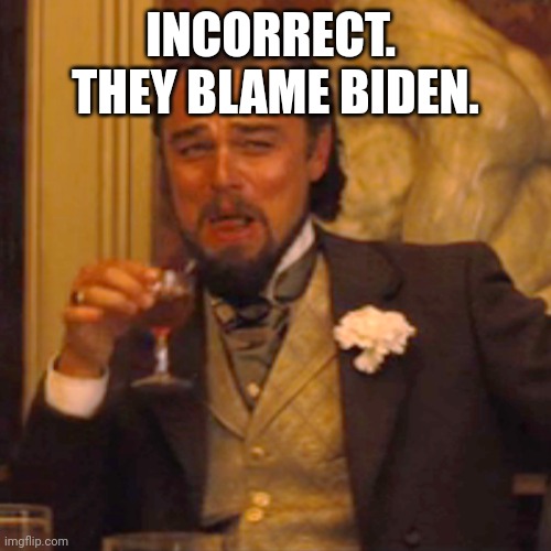 Laughing Leo Meme | INCORRECT.  THEY BLAME BIDEN. | image tagged in memes,laughing leo | made w/ Imgflip meme maker