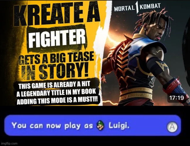 You Can Now Play As Luigi | image tagged in kreate a fighter,luigi | made w/ Imgflip meme maker
