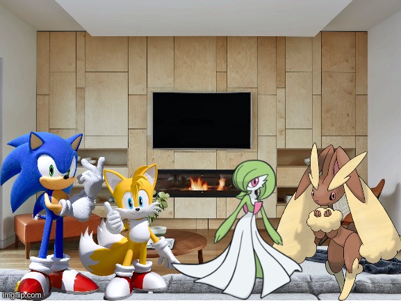 Sonic,Tails,Lopunny and Gardevoir having a party at their house | image tagged in sonic the hedgehog,sonic,pokemon,crossover | made w/ Imgflip meme maker