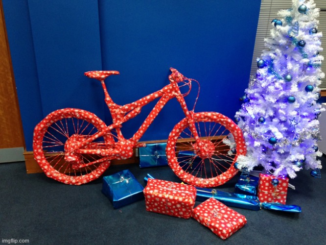 Bicycle wrapped Christmas | image tagged in bicycle wrapped christmas | made w/ Imgflip meme maker