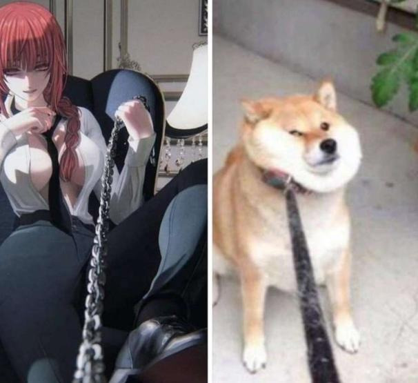 Makima and dog Blank Meme Template