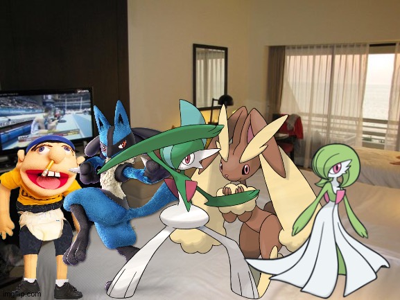 Jeffy and Friends having fun in their hotel room | image tagged in hotel room,pokemon,jeffy,crossover | made w/ Imgflip meme maker