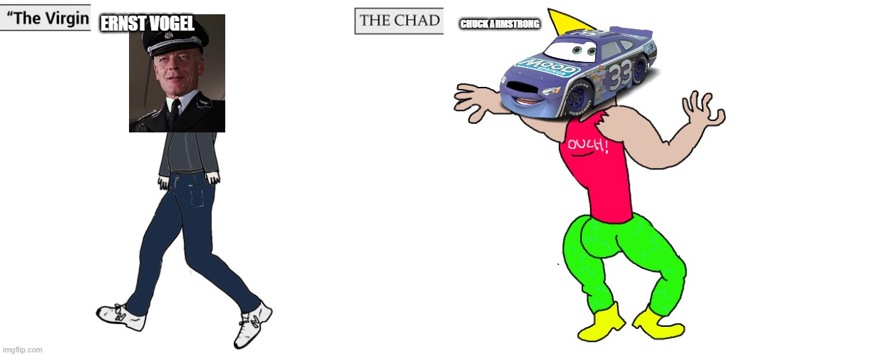 Virgin Ernst Vogel vs. Chad Chuck Armstrong | ERNST VOGEL; CHUCK ARMSTRONG | image tagged in virgin and chad | made w/ Imgflip meme maker