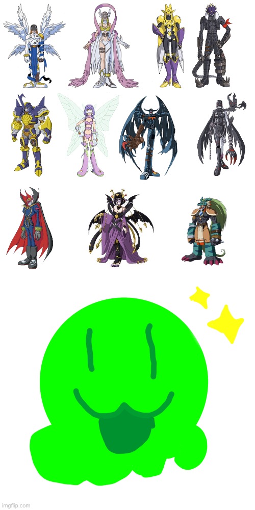 Happy Slime loves Humanoid Digimon | image tagged in happy slime,digimon | made w/ Imgflip meme maker