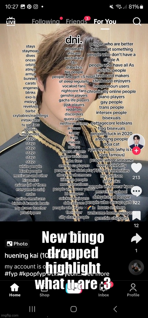 ofc its a kpop Stan | New bingo dropped highlight what u are :3 | made w/ Imgflip meme maker