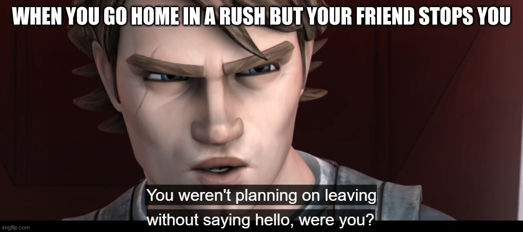 anakin skywalker | WHEN YOU GO HOME IN A RUSH BUT YOUR FRIEND STOPS YOU | image tagged in anakin skywalker | made w/ Imgflip meme maker