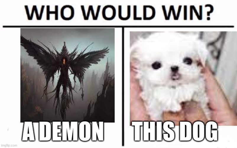 Who Would Win? Meme | THIS DOG; A DEMON | image tagged in memes,who would win | made w/ Imgflip meme maker