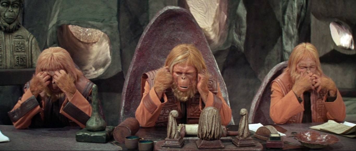 High Quality Planet of the Apes see no evil, hear no evil, speak no evil Blank Meme Template