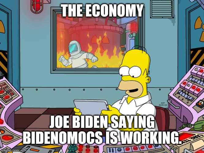 homer simpson | THE ECONOMY; JOE BIDEN SAYING BIDENOMOCS IS WORKING. | image tagged in homer simpson | made w/ Imgflip meme maker