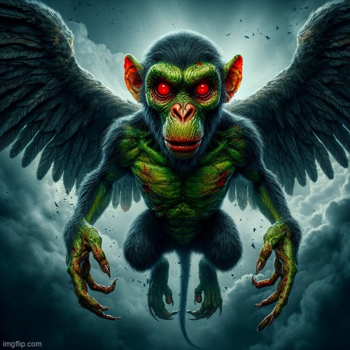 Evil Winged Monkey 1 | Original A.I.Image by just-4-kicks using Microsoft Bing Dall·E3 Img Creator | made w/ Imgflip meme maker