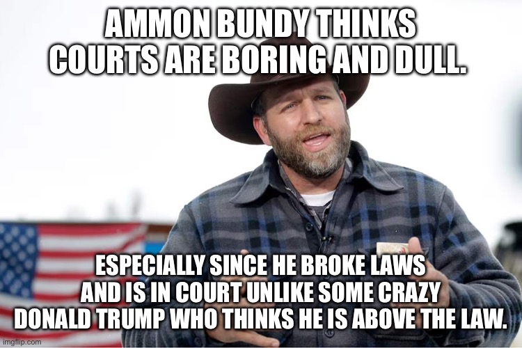 Ammon Bundy law breaker and rogue man | AMMON BUNDY THINKS COURTS ARE BORING AND DULL. ESPECIALLY SINCE HE BROKE LAWS AND IS IN COURT UNLIKE SOME CRAZY DONALD TRUMP WHO THINKS HE IS ABOVE THE LAW. | image tagged in al bundy,ukraine,idaho,donald trump approves | made w/ Imgflip meme maker