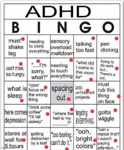 adhd bingo | image tagged in adhd bingo | made w/ Imgflip meme maker