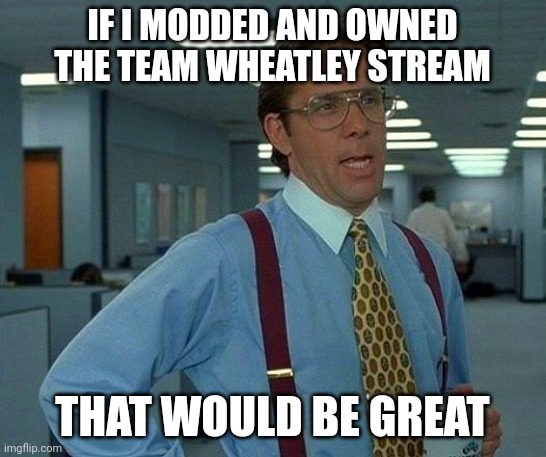 Instead of deleting the stream, I can make it a better place and possibly partner up with Team Morshu. | IF I MODDED AND OWNED THE TEAM WHEATLEY STREAM; THAT WOULD BE GREAT | image tagged in memes,that would be great,funny | made w/ Imgflip meme maker