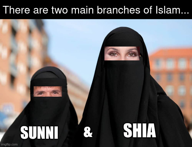 Sonny & Cher | There are two main branches of Islam... SHIA; &; SUNNI | made w/ Imgflip meme maker