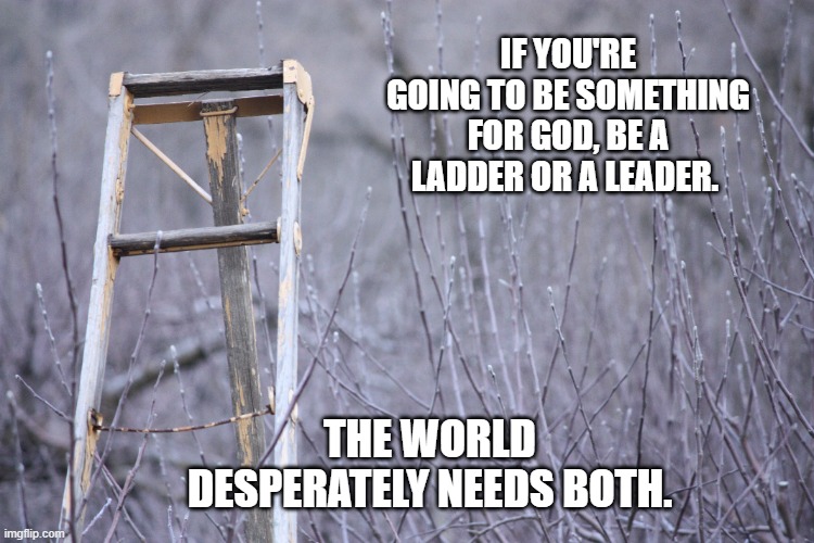 Be a ladder | IF YOU'RE GOING TO BE SOMETHING FOR GOD, BE A LADDER OR A LEADER. THE WORLD DESPERATELY NEEDS BOTH. | image tagged in christianity,christian memes,ministry,inspirational quote,bible,inspirational memes | made w/ Imgflip meme maker