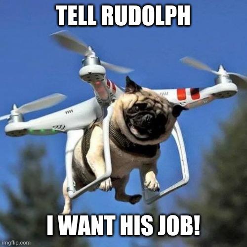 Breaking: Pug to lead Santa's reindeer next year, Rudolph missing | TELL RUDOLPH; I WANT HIS JOB! | image tagged in flying pug,santa claus,rudolph,memes,pug life,promotion | made w/ Imgflip meme maker