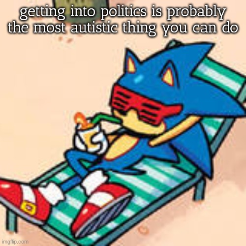 i can confirm | getting into politics is probably the most autistic thing you can do | image tagged in sonic chilling | made w/ Imgflip meme maker