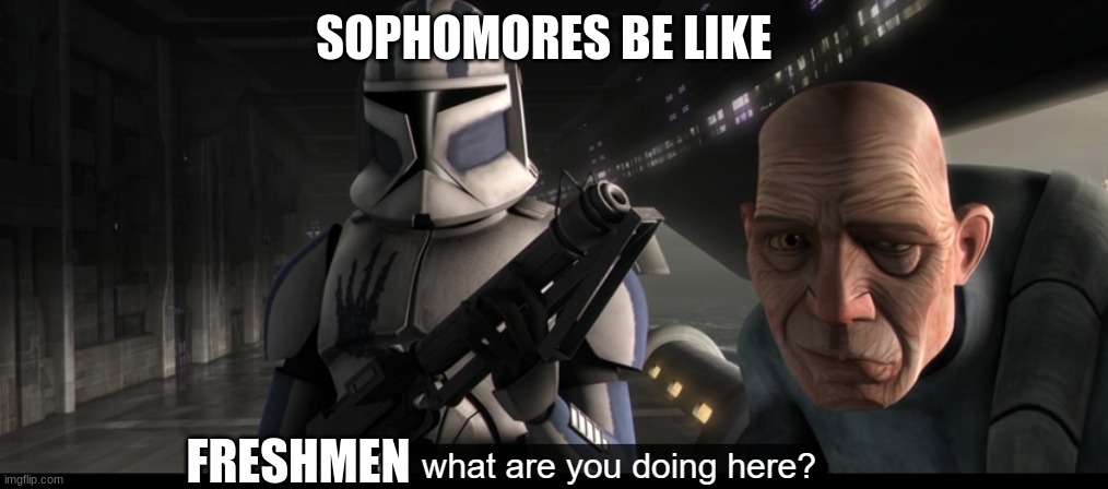 clone trooper 501st | SOPHOMORES BE LIKE; FRESHMEN | image tagged in clone trooper 501st | made w/ Imgflip meme maker