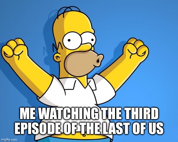 Was not expecting it to be gay but it was cool it was | ME WATCHING THE THIRD EPISODE OF THE LAST OF US | image tagged in woohoo homer simpson | made w/ Imgflip meme maker