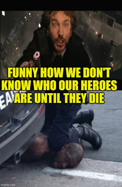 Fallen Heroes | FUNNY HOW WE DON'T KNOW WHO OUR HEROES ARE UNTIL THEY DIE | image tagged in super hero,hoax,false flag,die hard,liberalism,evilmandoevil | made w/ Imgflip meme maker