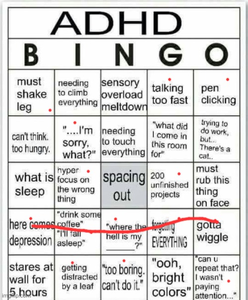 First line lmfao | image tagged in adhd bingo | made w/ Imgflip meme maker