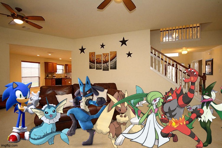 Sonic and Friends having a awesome party | image tagged in living room ceiling fans,crossover,sonic the hedgehog,pokemon | made w/ Imgflip meme maker