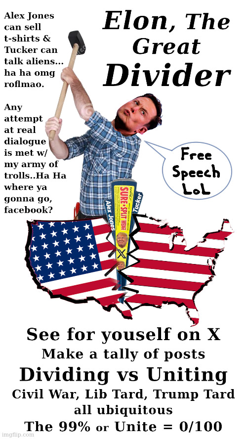 Elon's Claims of free speech are a Lie, X still censors. Only posts Dividing America allowed. | image tagged in elon musk | made w/ Imgflip meme maker
