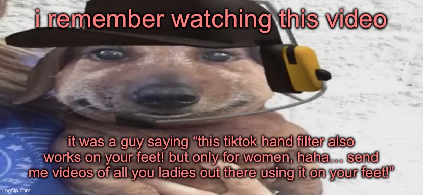 smh | i remember watching this video; it was a guy saying “this tiktok hand filter also works on your feet! but only for women, haha… send me videos of all you ladies out there using it on your feet!” | image tagged in chucklenuts | made w/ Imgflip meme maker