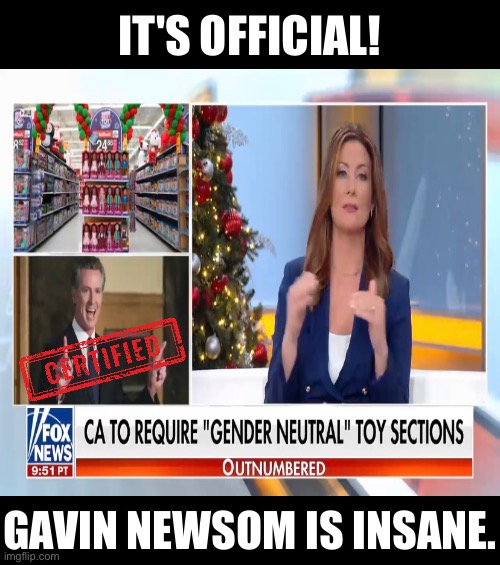 Gavin Newsom must be insane. Without a doubt! | IT'S OFFICIAL! GAVIN NEWSOM IS INSANE. | image tagged in democrat party,communist,woke,marxism,cultural marxism,insane | made w/ Imgflip meme maker