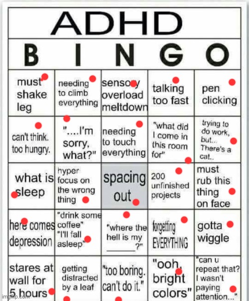 literally everything, ik i have adhd | image tagged in adhd bingo | made w/ Imgflip meme maker