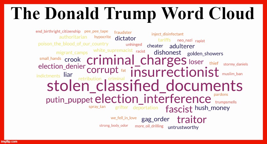 Don't believe the word cloud Donald Trump posted on Truth Social. This is his real word cloud! | The Donald Trump Word Cloud | image tagged in donald trump,word cloud | made w/ Imgflip meme maker