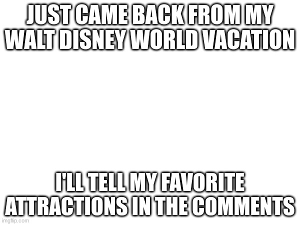 JUST CAME BACK FROM MY WALT DISNEY WORLD VACATION; I'LL TELL MY FAVORITE ATTRACTIONS IN THE COMMENTS | image tagged in walt disney | made w/ Imgflip meme maker