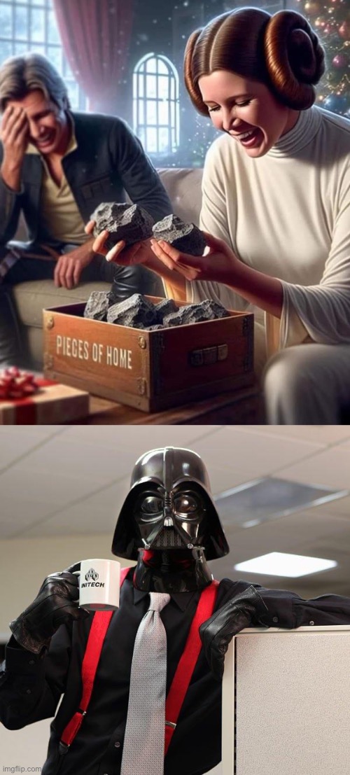 When you get a little piece of home as a gift | image tagged in darth vader office space,home,christmas presents | made w/ Imgflip meme maker