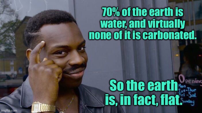 Earth is flat | 70% of the earth is water, and virtually none of it is carbonated. So the earth is, in fact, flat. | image tagged in roll safe think about it,70 percent of earth,is water,virtually none carbonated,earth is flat,fun | made w/ Imgflip meme maker
