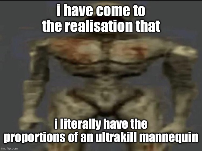 my arms literally reach down that far | i have come to the realisation that; i literally have the proportions of an ultrakill mannequin | image tagged in filth | made w/ Imgflip meme maker