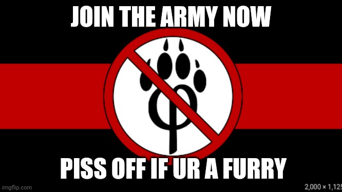 anti furry flag | JOIN THE ARMY NOW; PISS OFF IF UR A FURRY | image tagged in anti furry flag | made w/ Imgflip meme maker