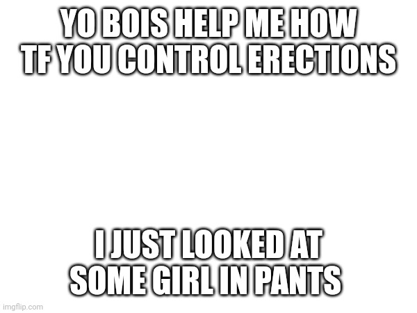 YO BOIS HELP ME HOW TF YOU CONTROL ERECTIONS; I JUST LOOKED AT SOME GIRL IN PANTS | made w/ Imgflip meme maker