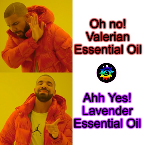 Smells Good | Oh no!
Valerian Essential Oil; Ahh Yes!
Lavender Essential Oil | image tagged in memes,drake hotline bling | made w/ Imgflip meme maker