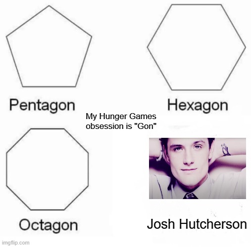 Every day... | My Hunger Games obsession is "Gon"; Josh Hutcherson | image tagged in memes,pentagon hexagon octagon | made w/ Imgflip meme maker
