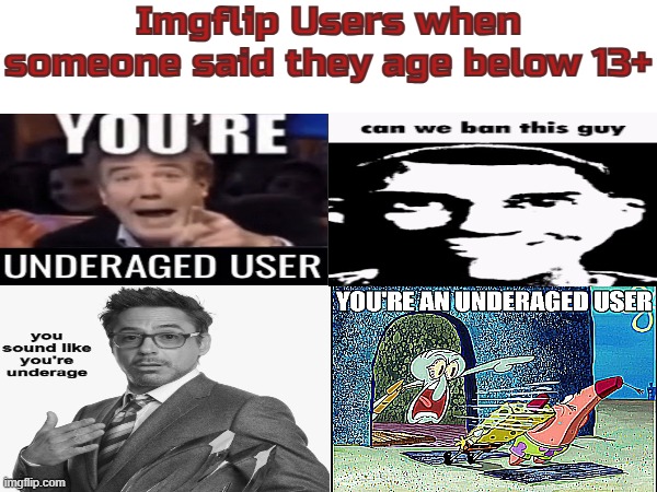 Why do they need to blame for that? I can't believe Imgflip ruined everything for making everyone calling them underage! | Imgflip Users when someone said they age below 13+ | image tagged in why | made w/ Imgflip meme maker