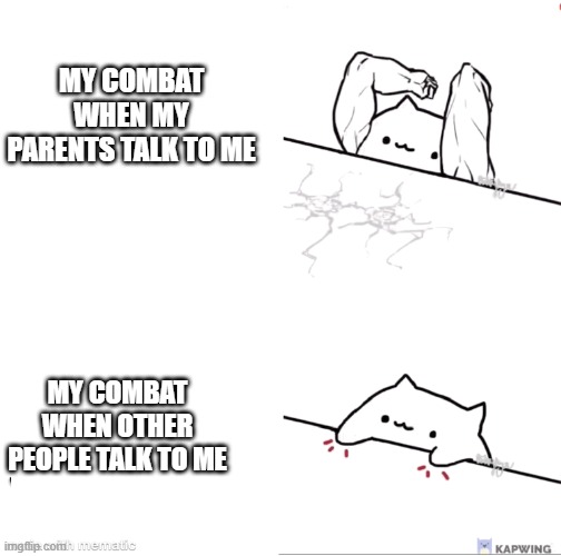 but when I try to use the combat againts my parents, I'm dead | MY COMBAT WHEN MY PARENTS TALK TO ME; MY COMBAT WHEN OTHER PEOPLE TALK TO ME | image tagged in bongo cat strong,relatable,relatable memes,cats,talking | made w/ Imgflip meme maker