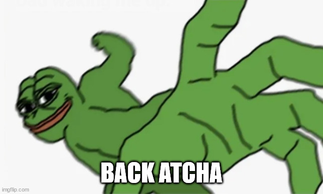 pepe punch | BACK ATCHA | image tagged in pepe punch | made w/ Imgflip meme maker