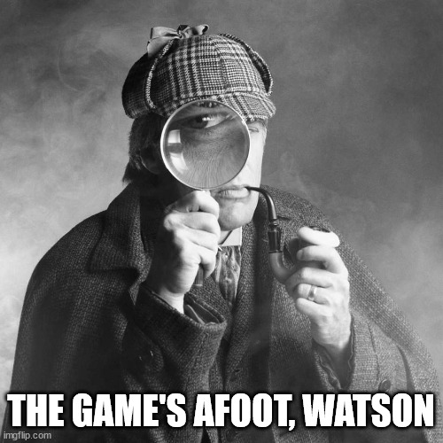 Sherlock Holmes | THE GAME'S AFOOT, WATSON | image tagged in sherlock holmes | made w/ Imgflip meme maker