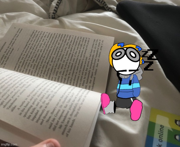 Lil challenge: make a picture, and put your oc in it, but tiny :] (mf i was just reading and he fell asleep) | image tagged in smol boi | made w/ Imgflip meme maker