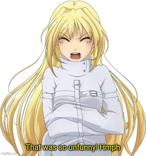Girl in straitjacket | That was so unfunny! Hmph | image tagged in girl in straitjacket | made w/ Imgflip meme maker