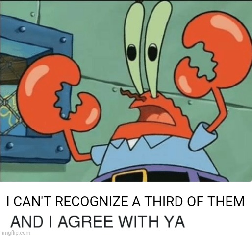 And i agree with ya | I CAN'T RECOGNIZE A THIRD OF THEM | image tagged in and i agree with ya | made w/ Imgflip meme maker